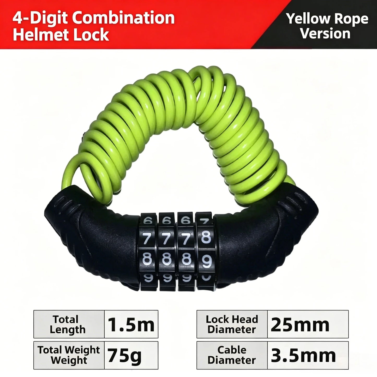 4-Digit Anti-Theft Combination Lock with Steel Cable Chain for Bicycle Security Password Protection Bike Safety Accessory Lock Peaceful Pleasures Health and Wellness green