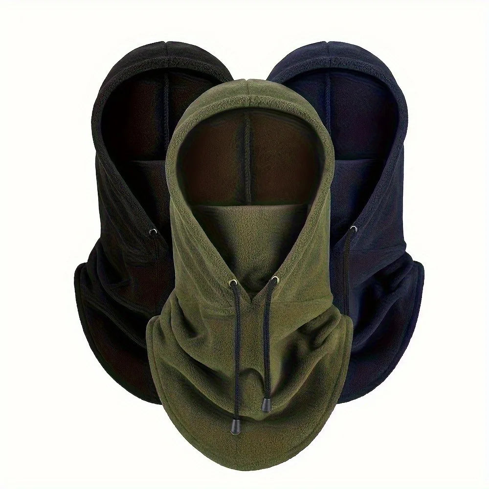 1pc/3pcs Winter Warm Fleece Neck Warmer Hat Solid Adjustable Drawstring Ski Balaclava Mask Windproof Cycling Hooded Cap Unisex Peaceful Pleasures Health and Wellness Black Green DarkBlue
