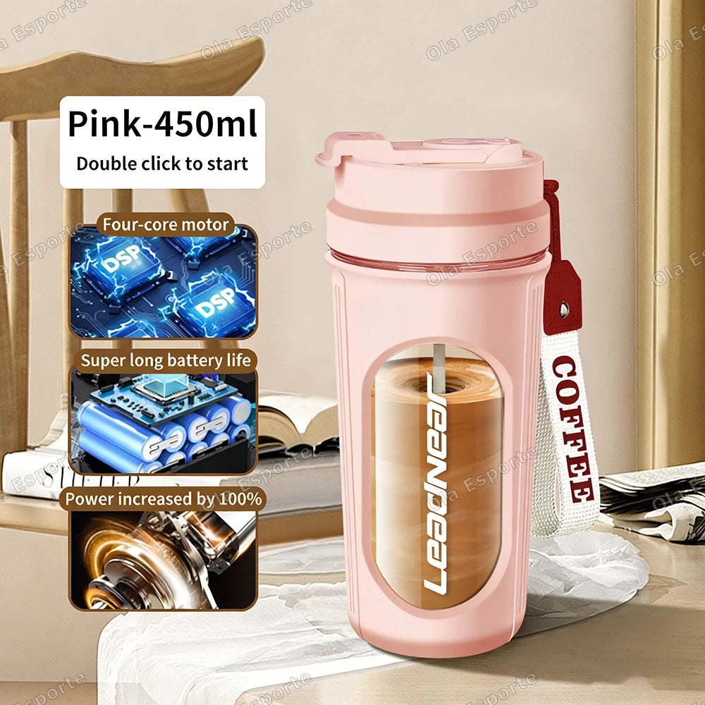 Electric Protein Shaker Cup 450ml – Self-Stirring Sport Mixer