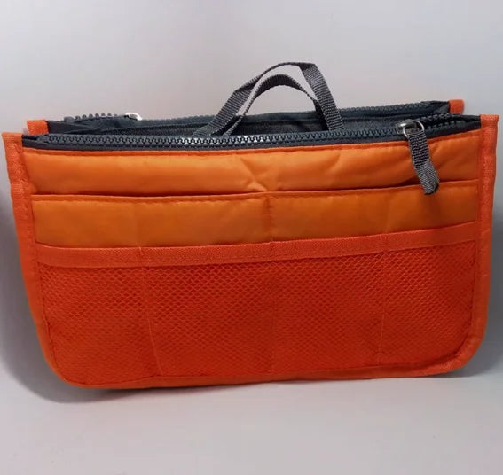 Nylon Women Cosmetic Organizer Bag Travel Foldable Large Capacity Handbag Insert Makeup Tote Liner with Travel Insert Organizer Peaceful Pleasures Health and Wellness Orange