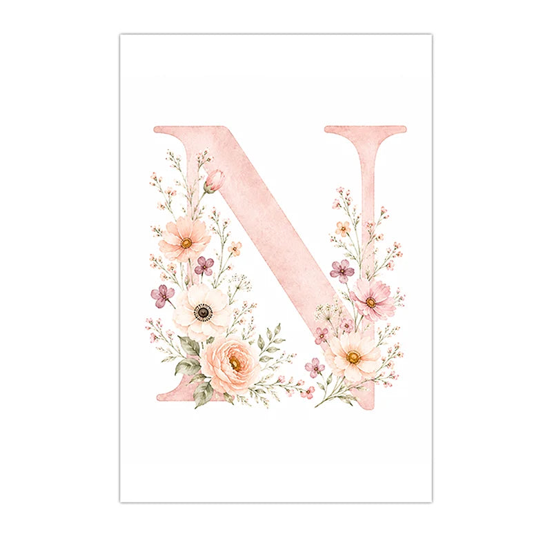 Custom Alphabet Wall Art Floral Rainbow Letter Canvas Painting Pink Poster Print Kids Room Wall Decor Peaceful Pleasures Health and Wellness