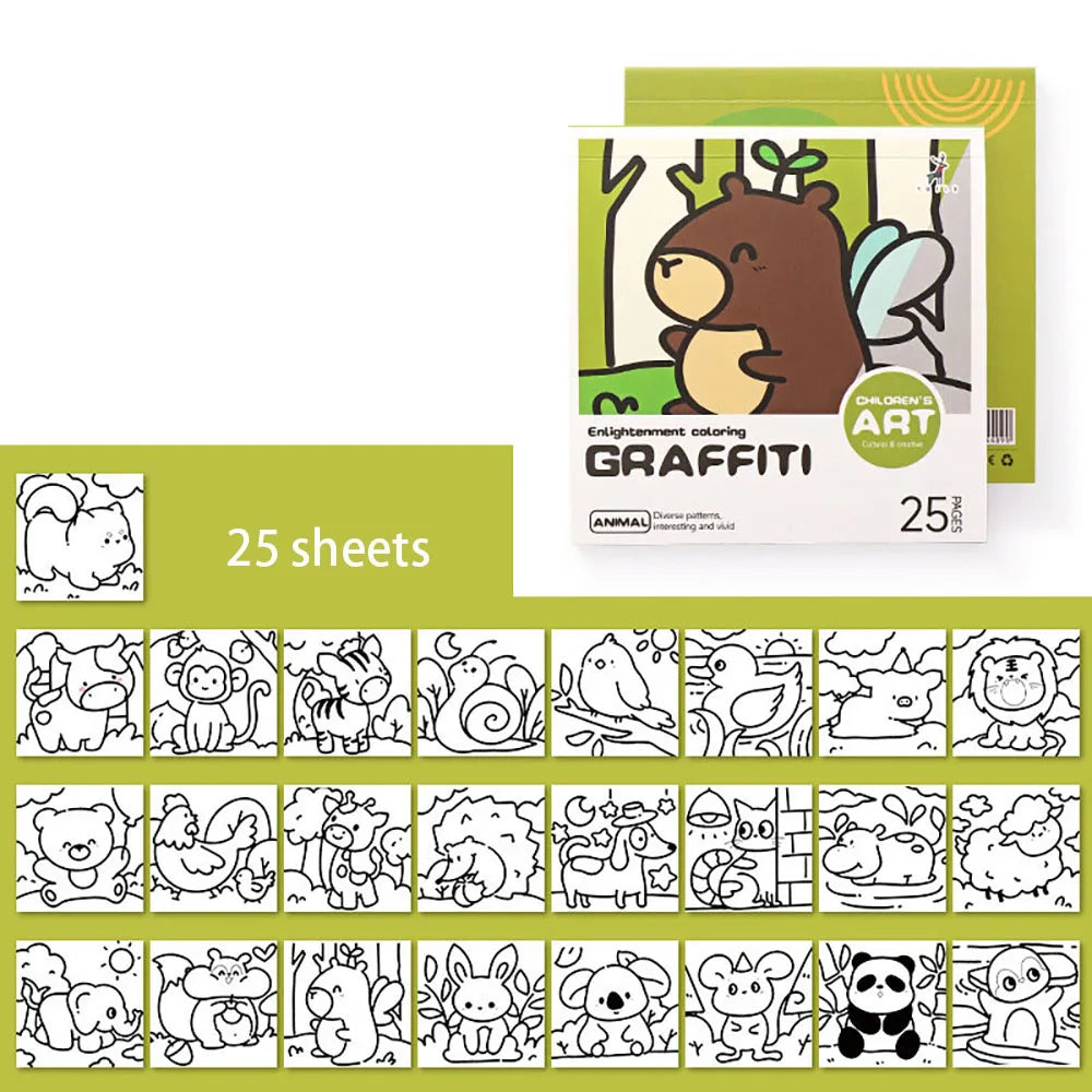 25 Sheets Cartoon Convenient Coloring Book Mini Watercolor Student