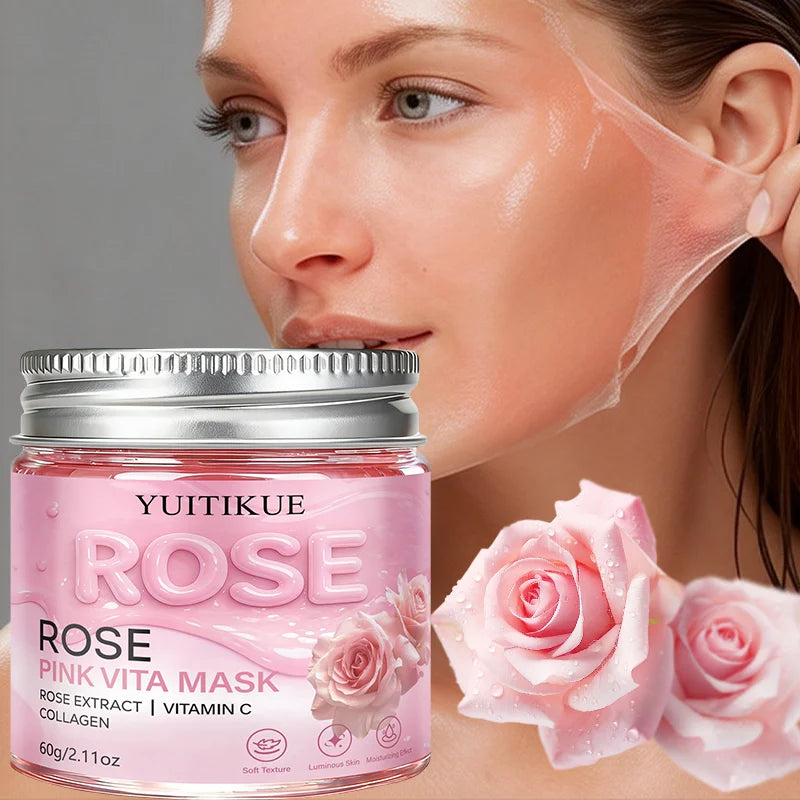 YUITIKUE Rose Pink Vita Mask 60g with Rose Extract, Vitamin C & Collagen for Luminous & Moisturized Skin Peaceful Pleasures Health and Wellness