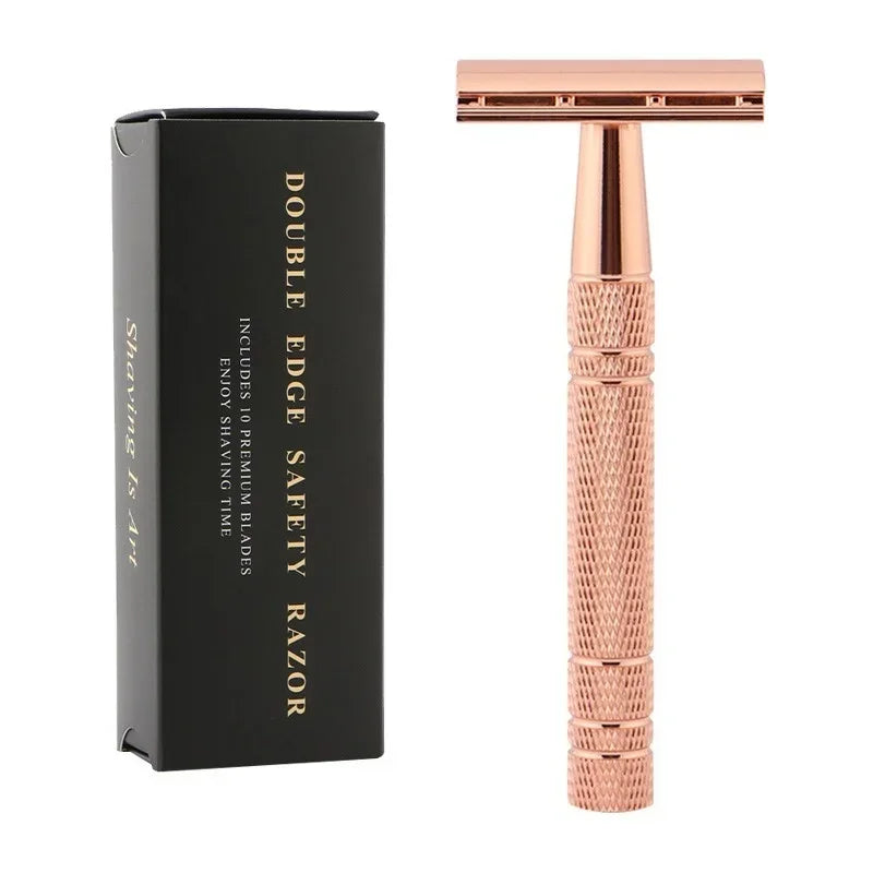 Rose Gold Double Edge Safety Razor + 10 Blades – Men & Women