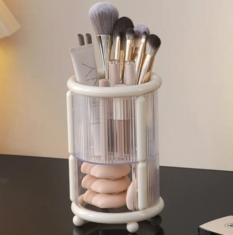 Transparent Plastic Storage Rack Light Luxury Minimalist Makeup Brush Storage Tube Round Square Pen Holder Storage Organizatio Peaceful Pleasures Health and Wellness Round white