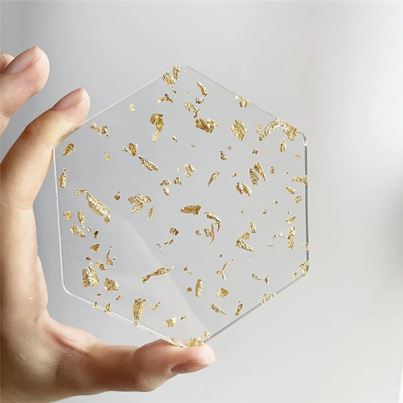A36T-Gold Foil Acrylic Coasters Set Of 6 For Drinks Nordic Style Tea Coaster Coffee Cup Insulation Pad For Bowls,9.5X10.8Cm Dura Peaceful Pleasures Health and Wellness