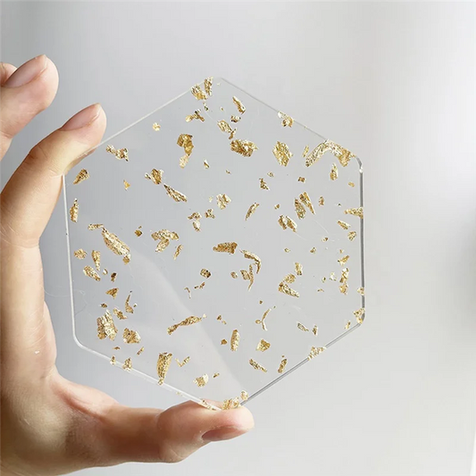 A36T-Gold Foil Acrylic Coasters Set Of 6 For Drinks Nordic Style Tea Coaster Coffee Cup Insulation Pad For Bowls,9.5X10.8Cm Dura Peaceful Pleasures Health and Wellness
