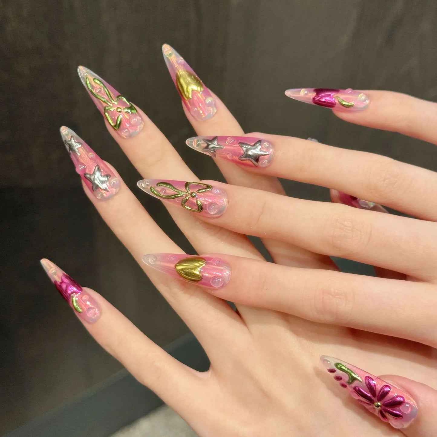 10pcs Handmade Press on Nails Summer Aurora Purple Fake Nail Tips Women Wearable Full Cover Spice Girl Long Almond False Nails Peaceful Pleasures Health and Wellness
