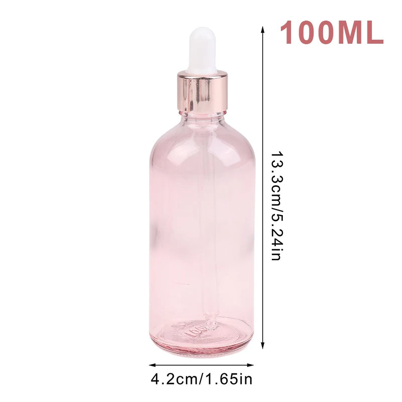 Pink Glass Dropper Bottles 5–100ml | Refillable Rose Lid