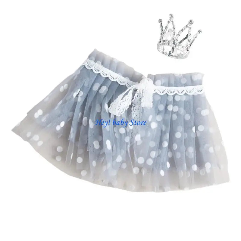 Newborn Photography Props – Lace Skirt & Crown Set (0–6M)