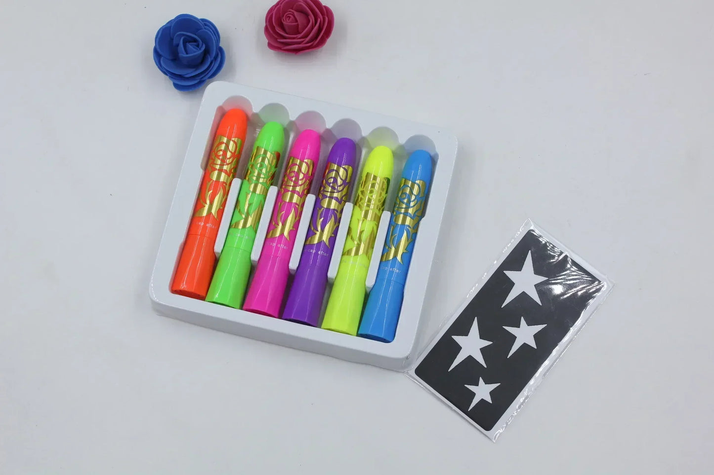 6-Color Face & Body Paint Crayon Set | Non-Toxic Glow Sticks