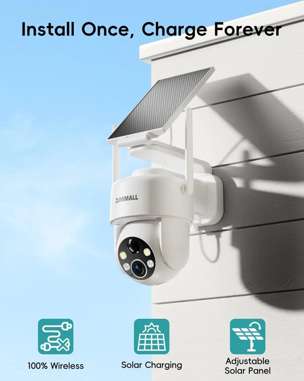 2K Solar Security Camera Wireless Outdoor | 360° PTZ View via App | Color Night Vision, Motion Detection, Free Cloud Storage Peaceful Pleasures Health and Wellness