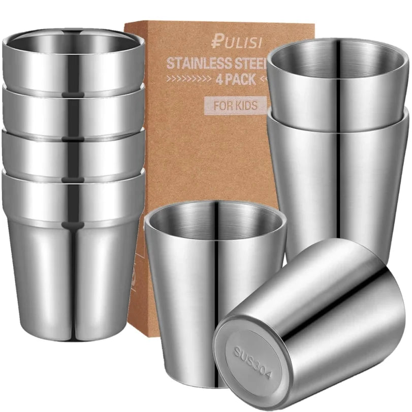304 Stainless Steel Double Wall Stackable Camping Mugs Set of 4