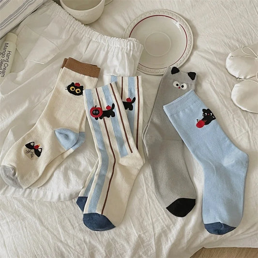 Socks For Women Cute New Novelties Fashion Cotton Breathable Funny Socks Female Casual Long Preppy Style Cartoon Socks Striped Peaceful Pleasures Health and Wellness