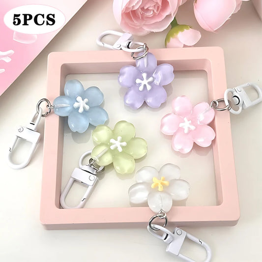 Cherry Blossom Flower Keychain Charms – 5pcs Resin Set Flower Keychain Charm Peaceful Pleasures Health and Wellness