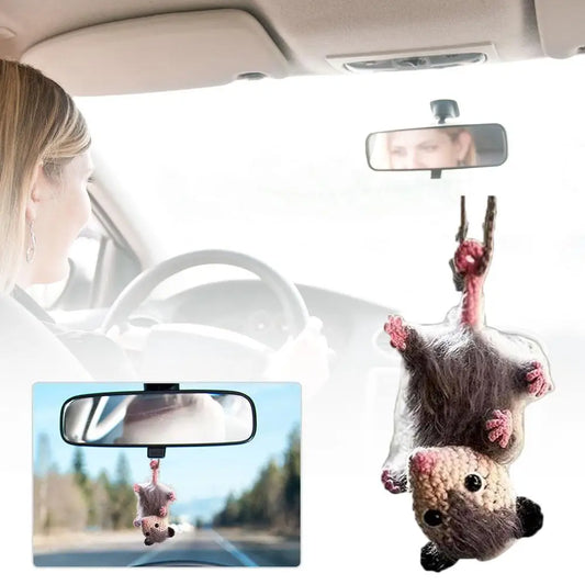 Handmade Crochet Opossum Car Mirror Pendant | Cute Possum Charm Car Mirror Charm Oasis Select
