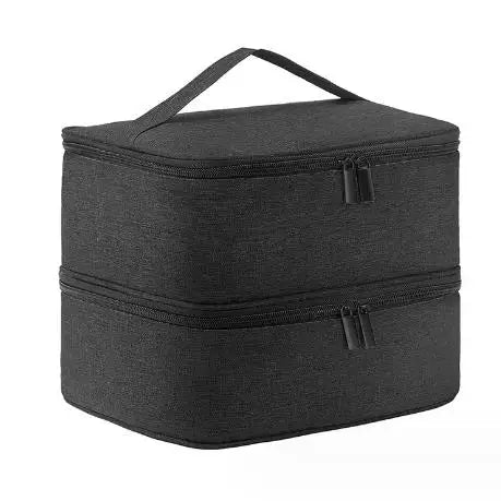 Nail Polish Storage Bag Essential Oil Bag Portable Cosmetic Nail Care Kit Nail Care Tool Storage Box Double Layer 30 Compartment Peaceful Pleasures Health and Wellness black