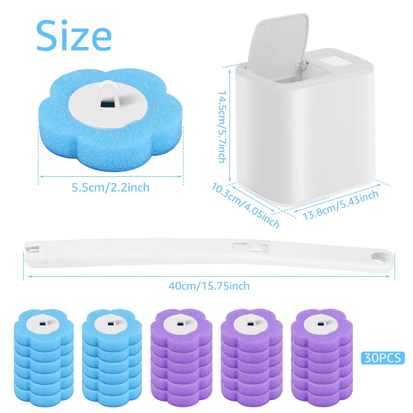 Disposable Toilet Brush Kit – Auto-Lid, Long Handle & 30 Heads