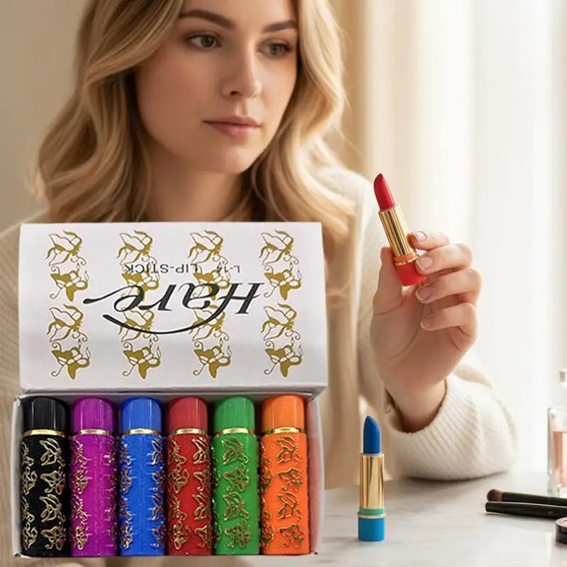 6-Color Mood-Changing Matte Lipstick Set – Velvet & Moisturizing