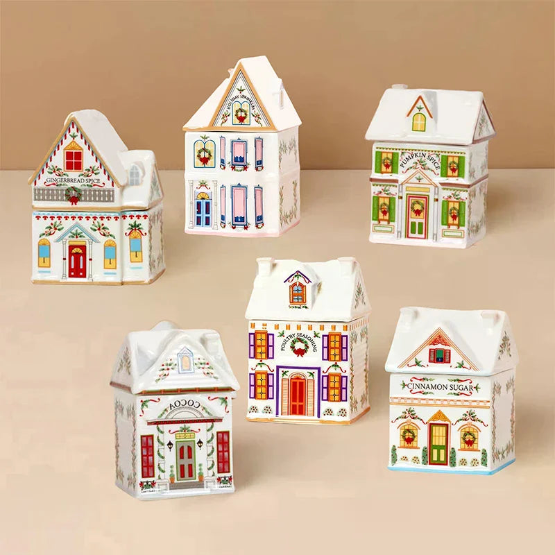 Mini Christmas Gingerbread House Spice Jar Set | Holiday Decor