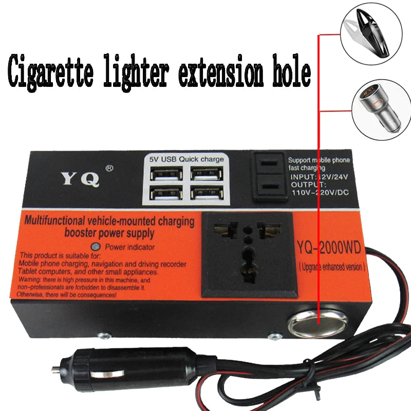 New Car Inverter Car Power Inverter 2000W DC 12V/24V To DC 110V/220V Converter Trip 4 USB Overload Protection Peaceful Pleasures Health and Wellness