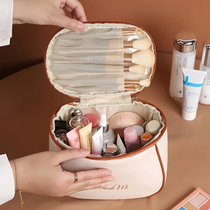 Large Waterproof Travel Makeup Bag with Handle & Divider