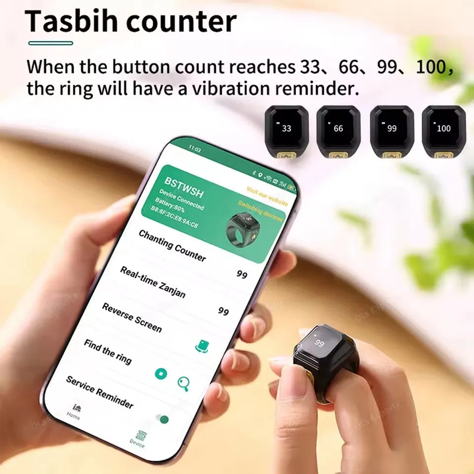 2026 New Smart Ring Men Women Prayer Reminder Tasbih counter Display Time 49 Inch HD Screen Bluetooth Life WaterProof Smartring Peaceful Pleasures Health and Wellness