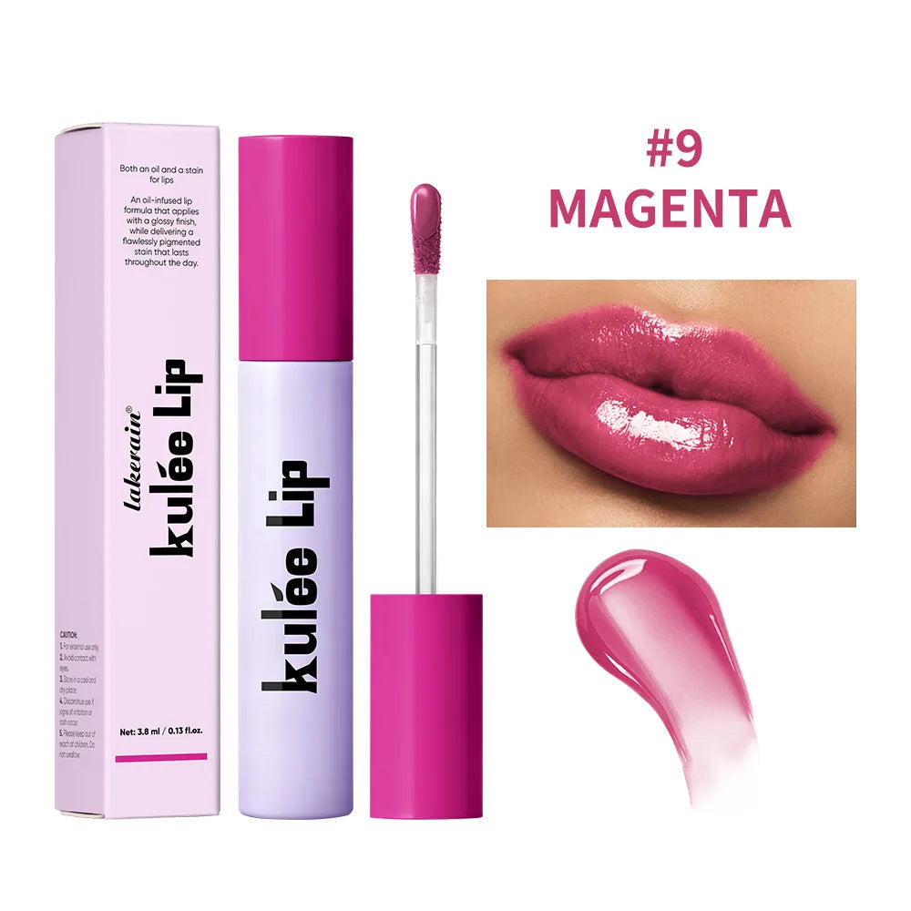 Staining Lip Oil Kulfée Lip Gloss Stain Two In One Long Lasting Deep Hydration Moisturizing Non Sticky Waterproof Lip Cosmetics Peaceful Pleasures Health and Wellness 9Magenta