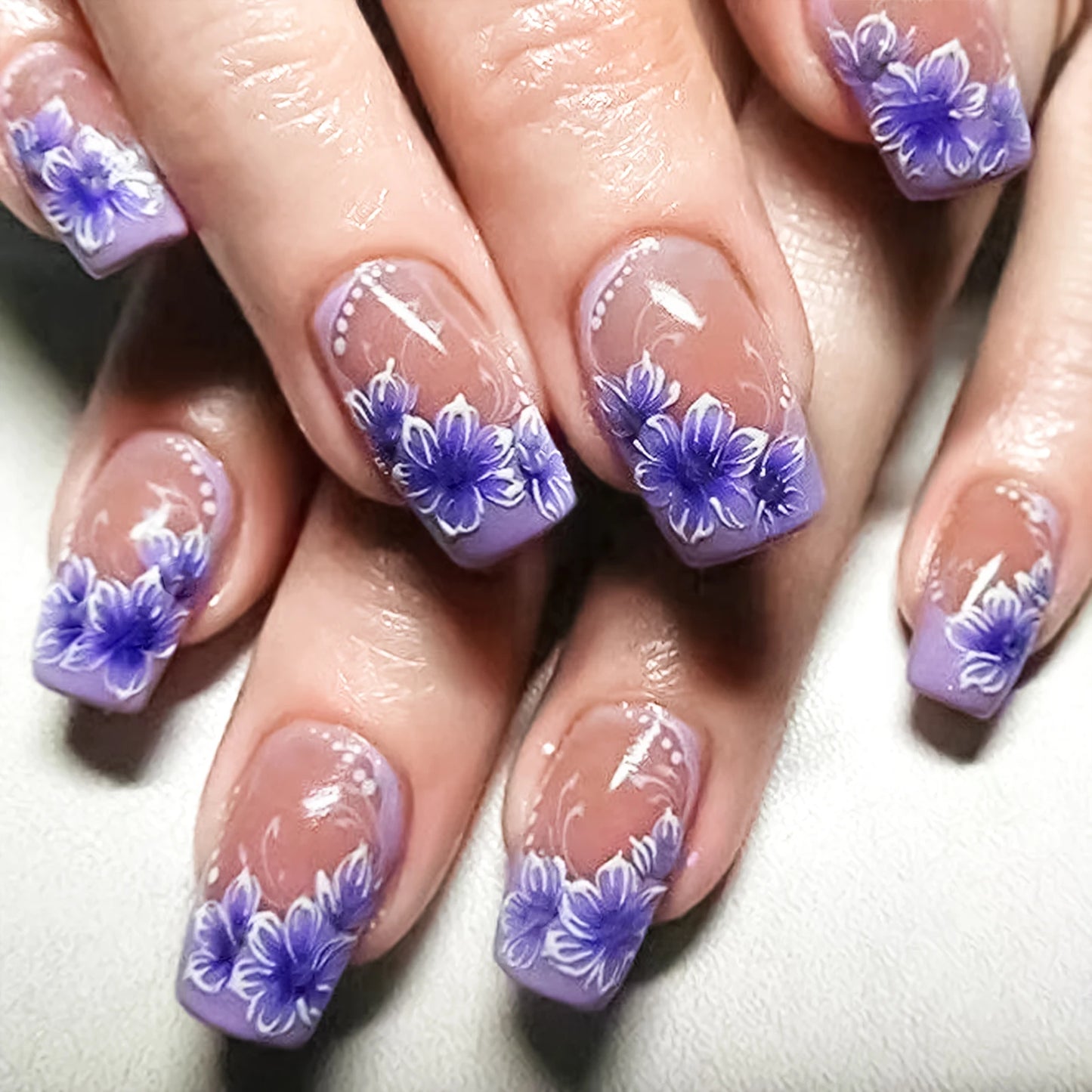 24pcs French Pink Flower Short Coffin Press On Nails | Nude Pink