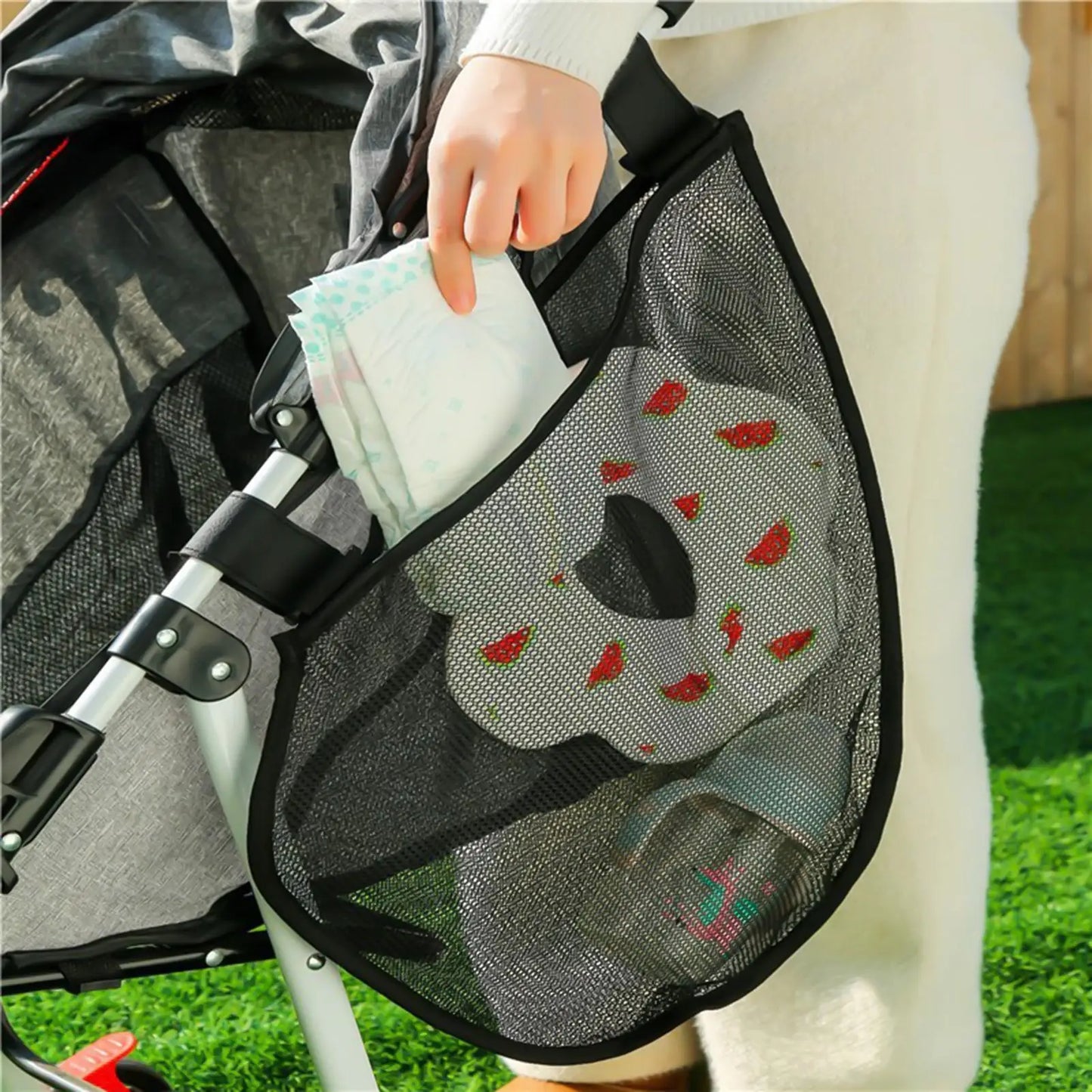 Universal Stroller Mesh Side Bag – Adjustable Non-Slip Cargo Net