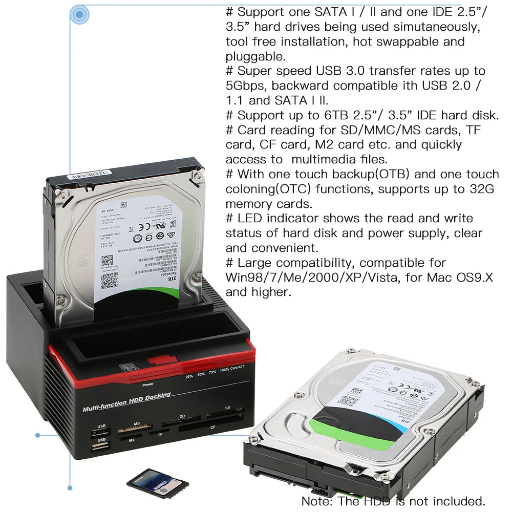 KKMOON 3-Bay USB 3.0 HDD Docking Station | SATA & IDE, 6TB