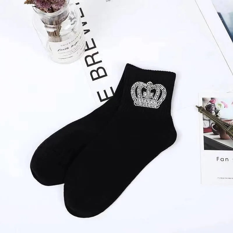 New Rhinestone Decorative Socks, Fashionable Diamond Sparkling Socks, Cute Cartoon Animal Pattern Comfortable Low Cut Socks Peaceful Pleasures Health and Wellness SKY BLUE 36-42
