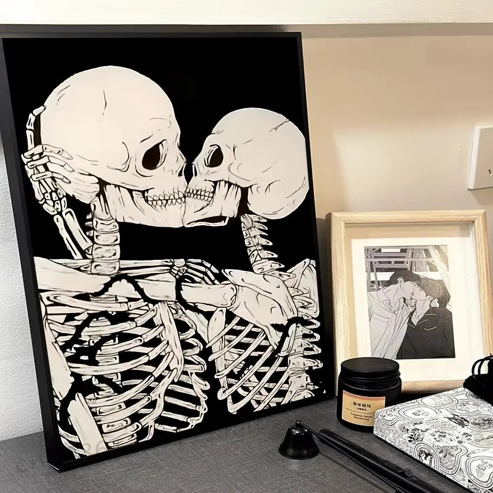 Vintage Botanical Skeleton Skull Poster - Art Deco Classic Retro Gothic Dark Academia Canvas Art Print Frameless Wall Art Decor Peaceful Pleasures Health and Wellness ZLH5091 40x50cm No Frame
