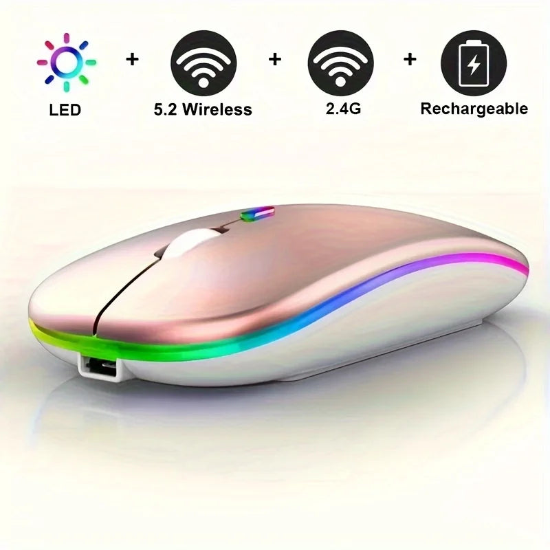 Wireless Mouse Slim Bluetooth-compatible 2.4G Computer Mice Portable Rechargeable Cordless Mouse for iPad Laptop Desktop Peaceful Pleasures Health and Wellness Rose