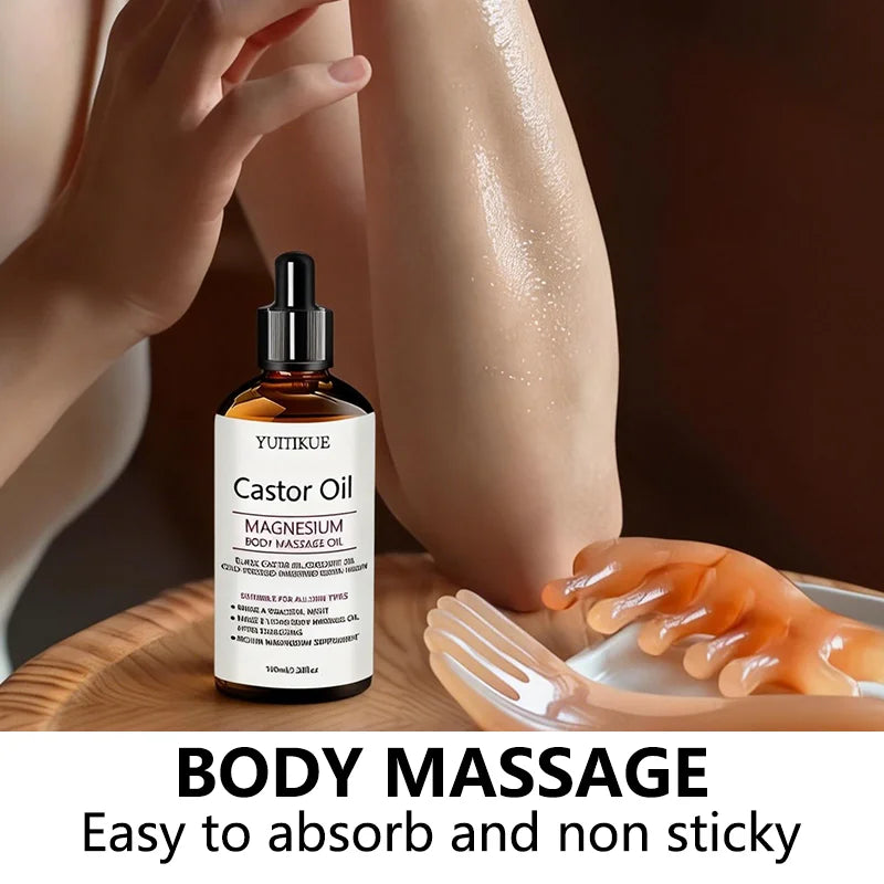 Yuitikue Castor Oil Magnesium Body Massage Oil, 100ml Cold-Pressed Black Castor & Coconut Oil for All Skin Types Peaceful Pleasures Health and Wellness