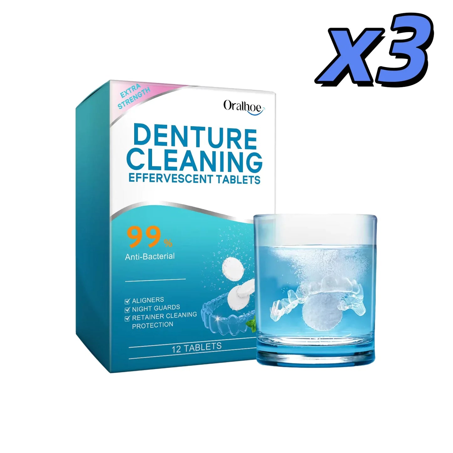 Denture Cleaning Tablets – Whitening & Plaque Removal | 12 Pack