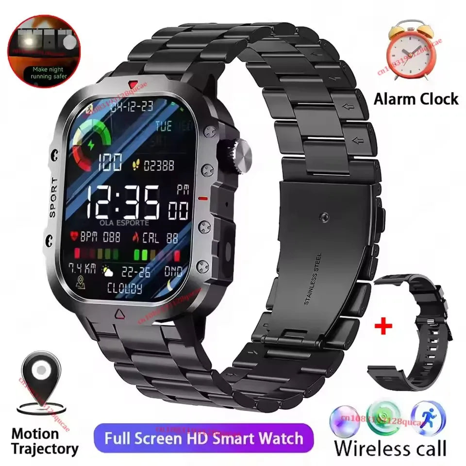 2026 New Military Outdoor Smart Watch Men's GPS Flashlight Bluetooth Call 2.01" AMOLED Screen 3ATM Waterproof Sports Smartwatch Peaceful Pleasures Health and Wellness Bk22Szstrap Smartwatch