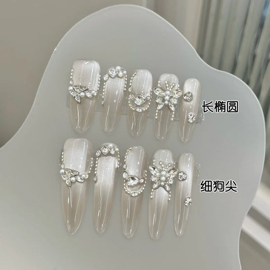 YADORNOS Cat's Eye Press On Nails | Diamond Butterfly French Set Press On Nails Peaceful Pleasures Health and Wellness