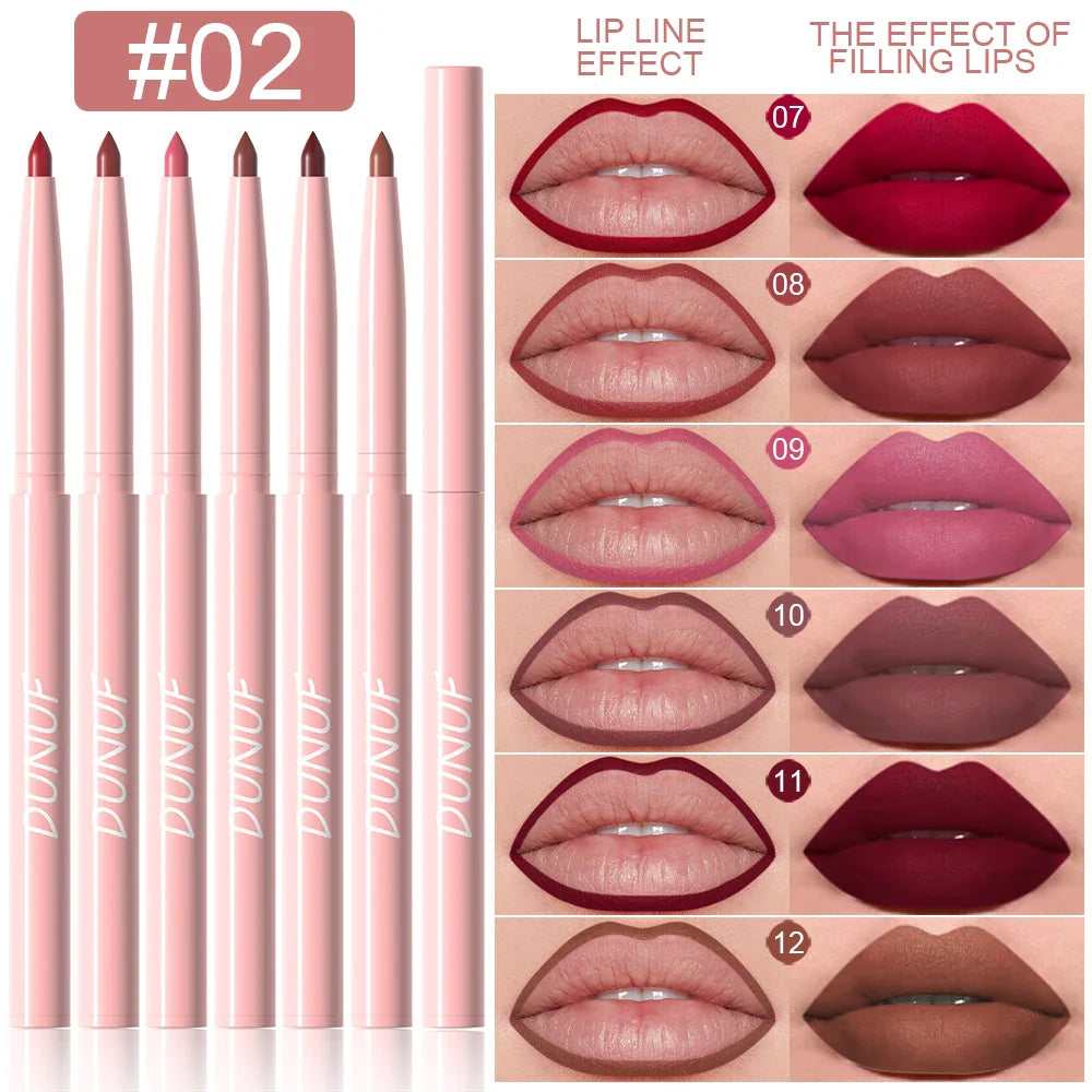 DUNUF 6-Piece Waterproof Lip Liner Set – Long-Lasting Color