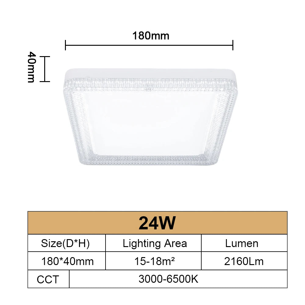 RUNTOIN Crystal LED Ceiling Light 24W–48W | 3-Color Modern Lamp