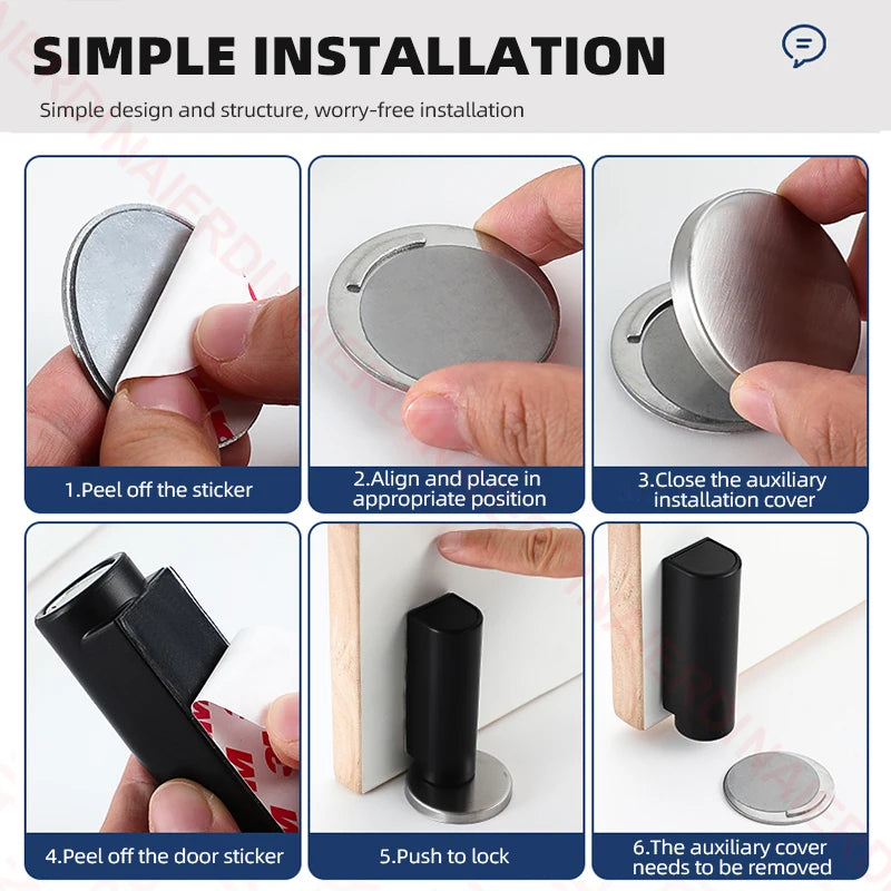 Magnetic Door Stopper Stainless Steel Heavy Duty Door Stop Black Nail-free Door Suction Door Holder Door Hardware Peaceful Pleasures Health and Wellness