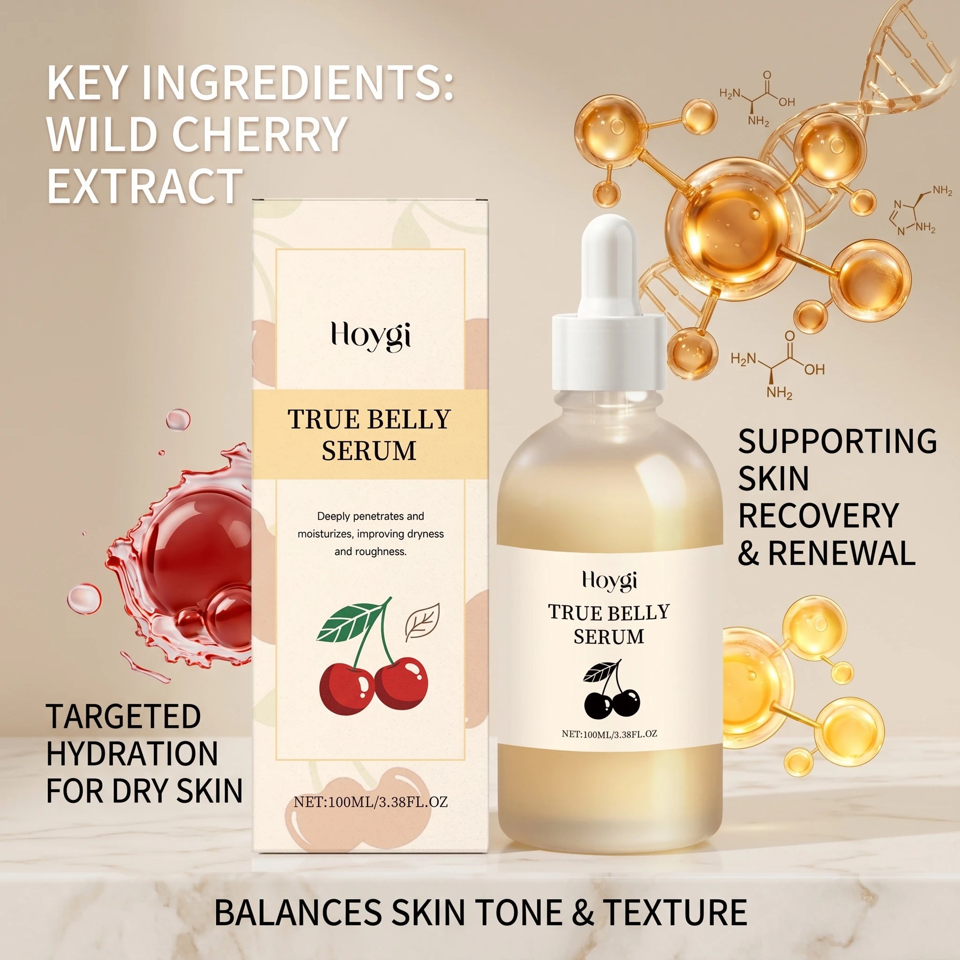 Cherry Belly Serum for Belly Tightening Improves Skin Elasticity Nourishing Dryness Roughness Enhances Body Contour Body Serum Peaceful Pleasures Health and Wellness