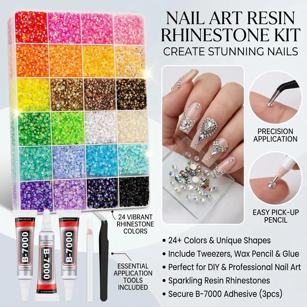 40-Grid Multicolor Flatback Rhinestone Nail Art Kit – 34,000 Gems