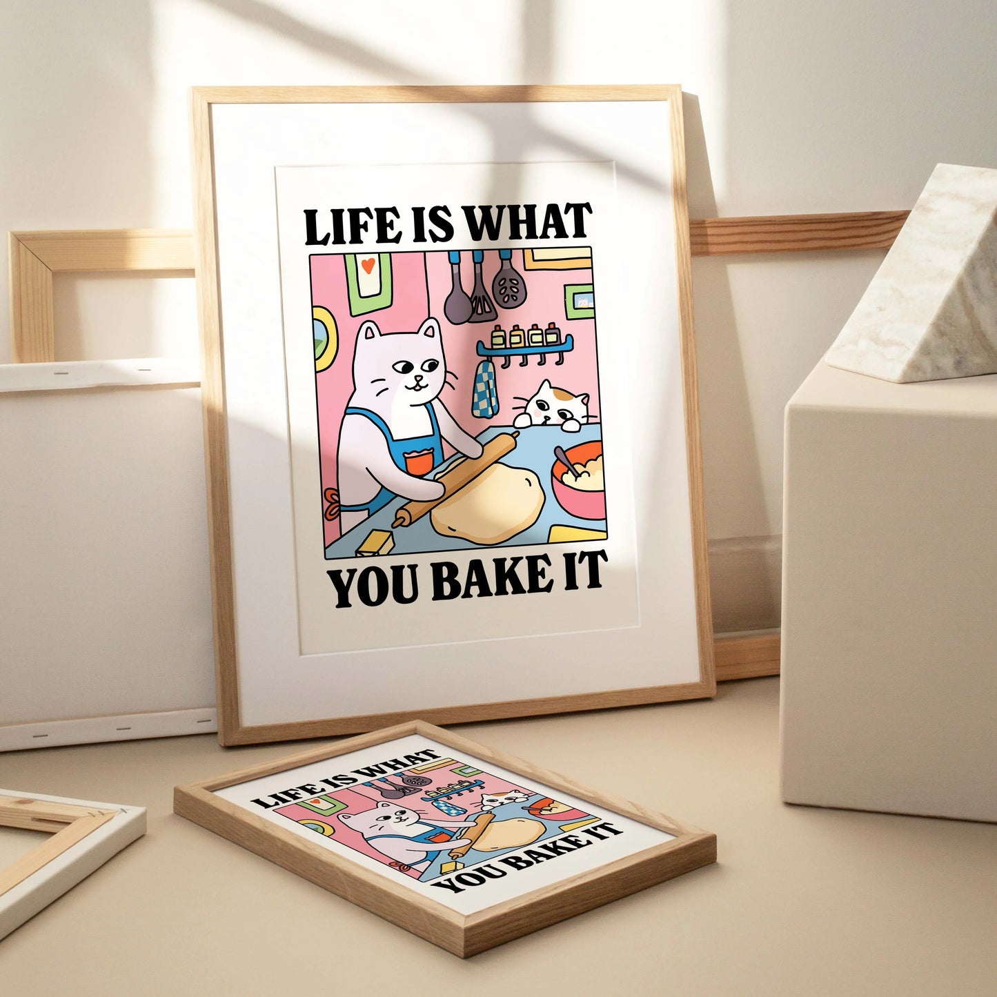 Life Is What You Bake It Cartoon Cat Wall Art Prints Canvas Painting Poster Picture For Living Children Room Home Decor Gift Peaceful Pleasures Health and Wellness
