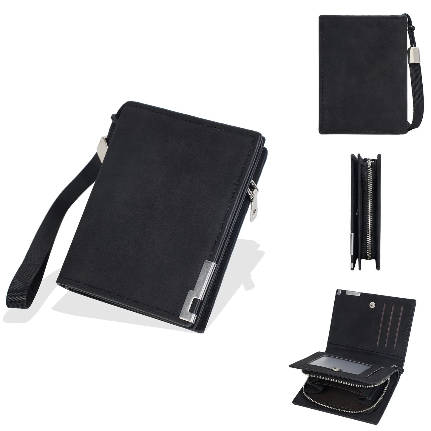 Men's Retro Wallet Short Snap Design Business Style PU Leather for Daily and Business Peaceful Pleasures Health and Wellness black