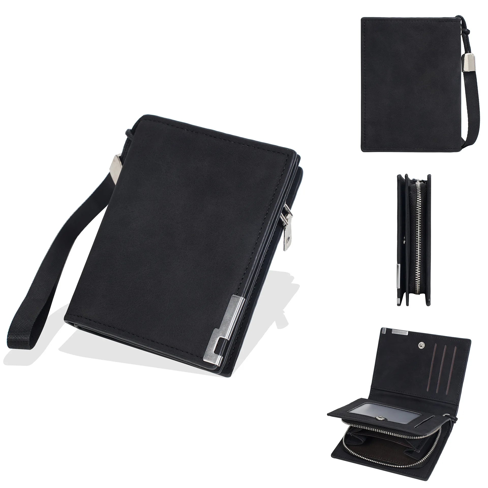 Men's Retro Wallet Short Snap Design Business Style PU Leather for Daily and Business Peaceful Pleasures Health and Wellness black