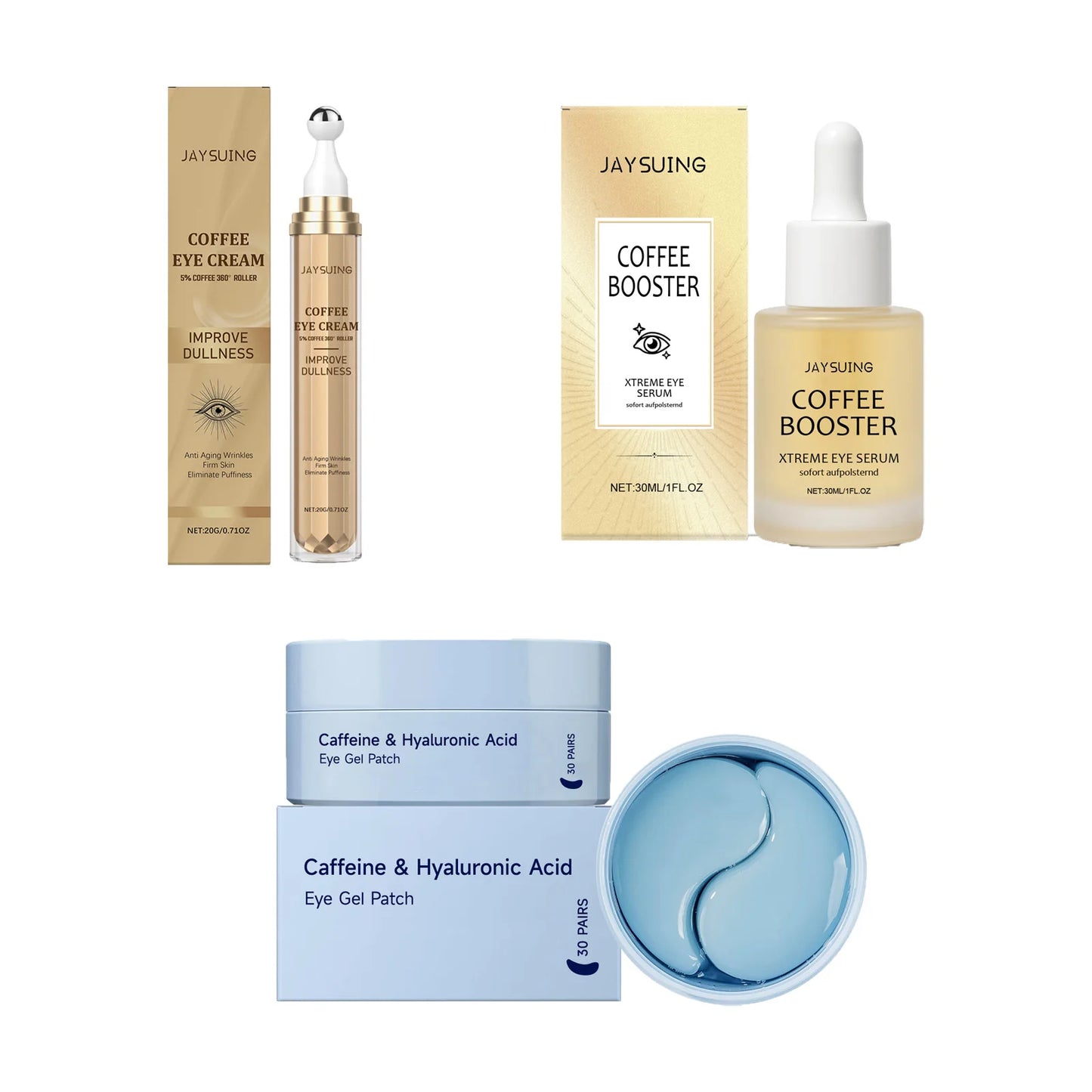 Coffee Eye Cream Roller, Eye Mask & Serum – Anti-Dark Circles