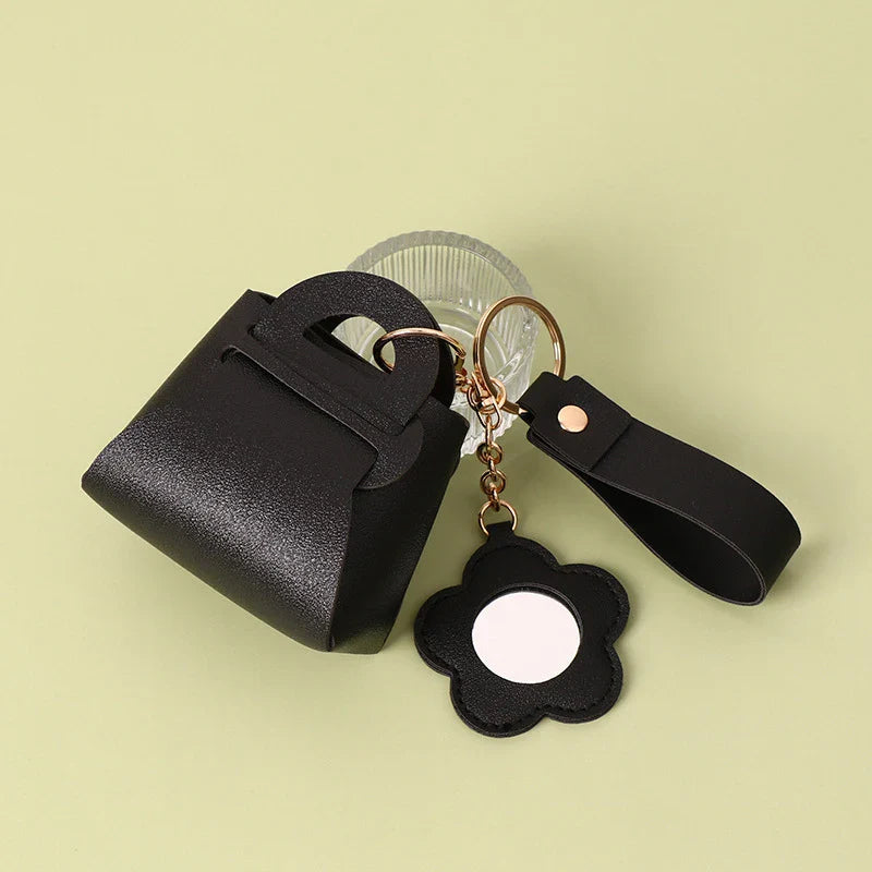 PU Leather Mini Clutch Bag Keychain with Mirror | Cute Pendant