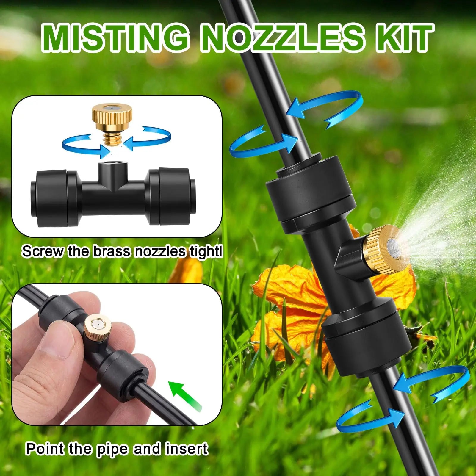 10Pcs lot Misting Fog Nozzles with Quick Access Tee Connector Garden Landscaping Irrigation Sprayers Peaceful Pleasures Health and Wellness