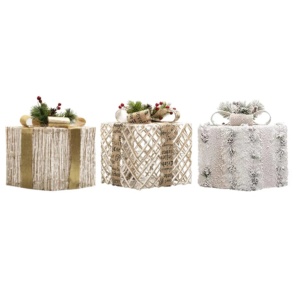3-Piece Plush Light-Up Christmas Gift Box Set with Timer